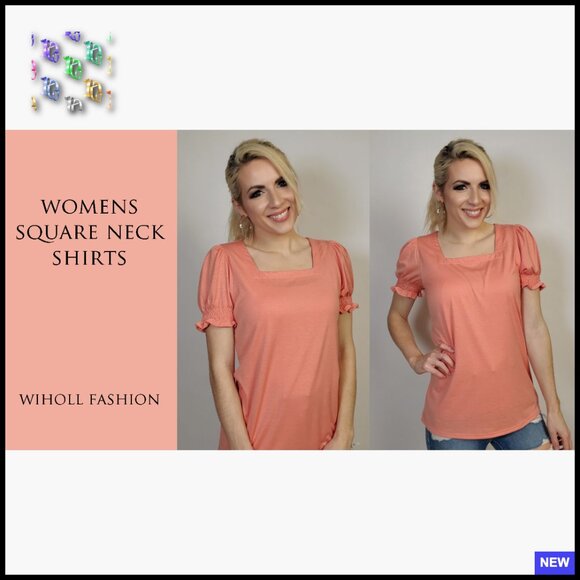 Square Neck Ruffle Sleeve T-Shirt Casual Chic Summer Tops Women's Tee - Picture 7 of 7